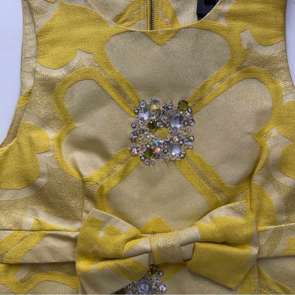 Marc by Marc Jacobs Embellished Bow Midi Dress 6 Yellow Floral Jacquard A-Line - Picture 7 of 13